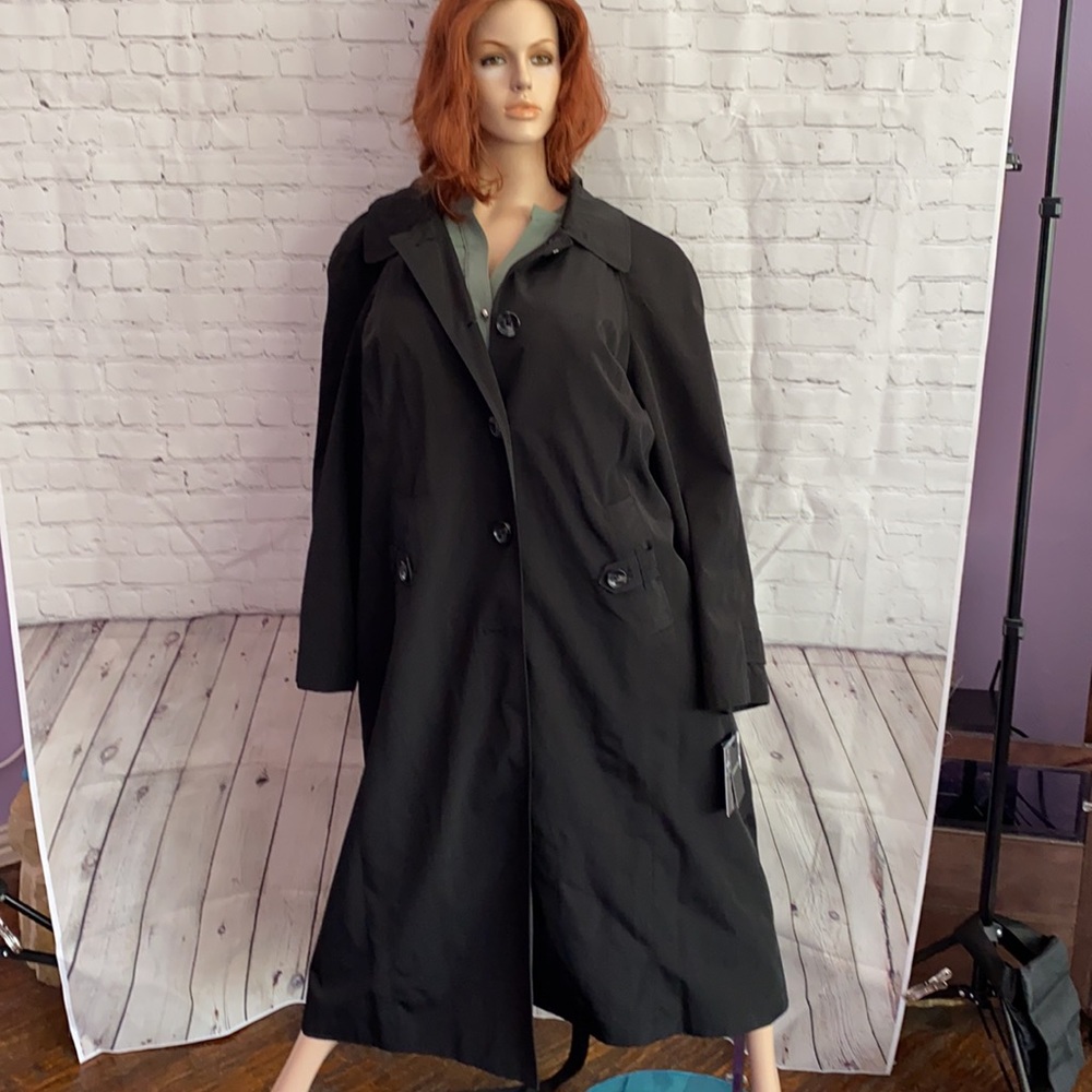London Fog Black lined Ladies Trench Coat 22W NWT